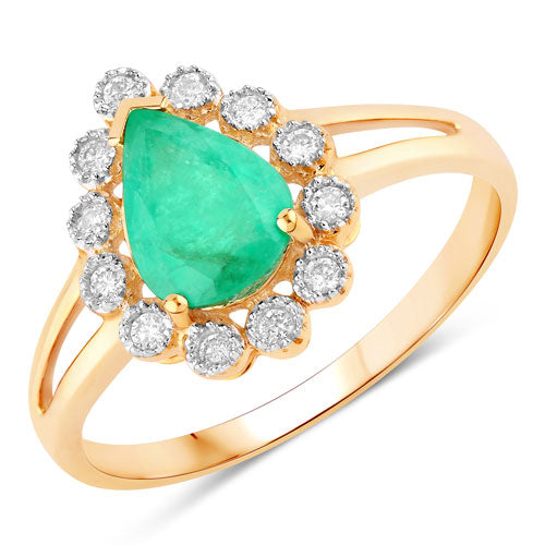 Anillo de Compromiso de Esmeralda Zambiana y Diamante de 1.22 Quilates en Oro Amarillo de 10K