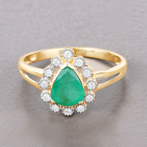 Anillo de Compromiso de Esmeralda Zambiana y Diamante de 1.22 Quilates en Oro Amarillo de 10K