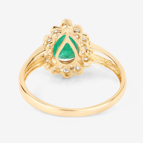 Anillo de Compromiso de Esmeralda Zambiana y Diamante de 1.22 Quilates en Oro Amarillo de 10K