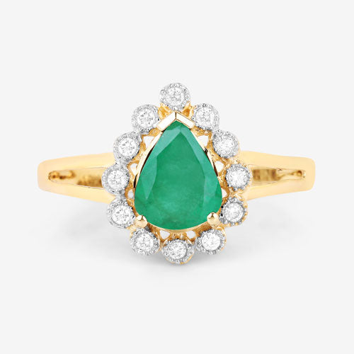 Anillo de Compromiso de Esmeralda Zambiana y Diamante de 1.22 Quilates en Oro Amarillo de 10K