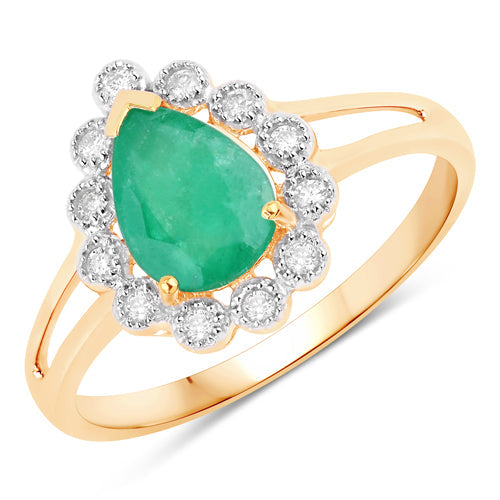 Anillo de Esmeralda Zambiana y Diamante de 1.22 Quilates en Oro Amarillo de 14K
