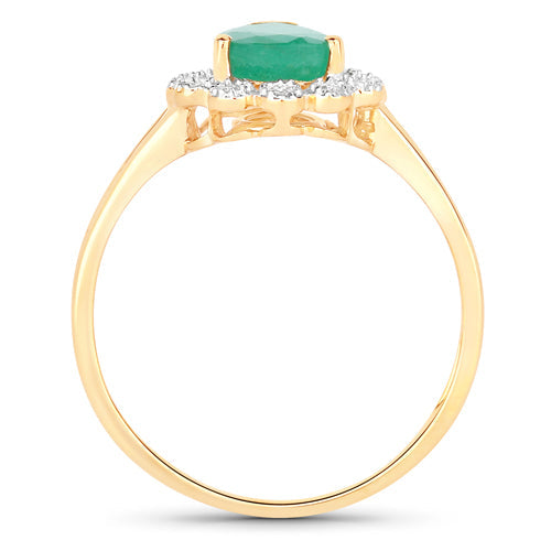 Anillo de Esmeralda Zambiana y Diamante de 1.22 Quilates en Oro Amarillo de 14K