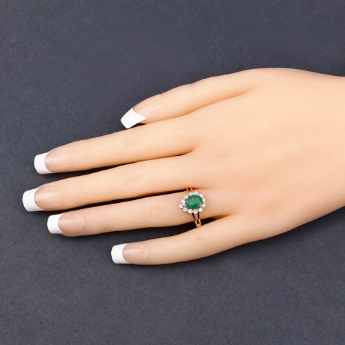 Anillo de Esmeralda Zambiana y Diamante de 1.22 Quilates en Oro Amarillo de 14K