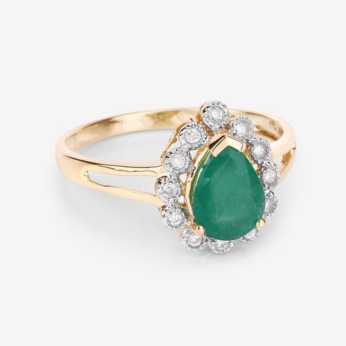 Anillo de Esmeralda Zambiana y Diamante de 1.22 Quilates en Oro Amarillo de 14K