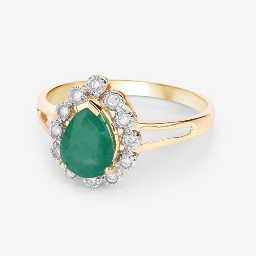 Anillo de Esmeralda Zambiana y Diamante de 1.22 Quilates en Oro Amarillo de 14K
