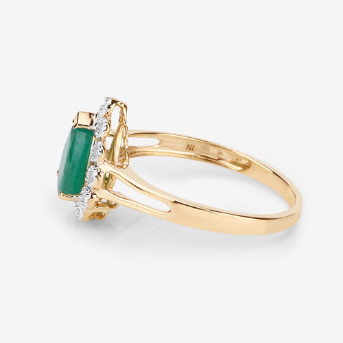 Anillo de Esmeralda Zambiana y Diamante de 1.22 Quilates en Oro Amarillo de 14K