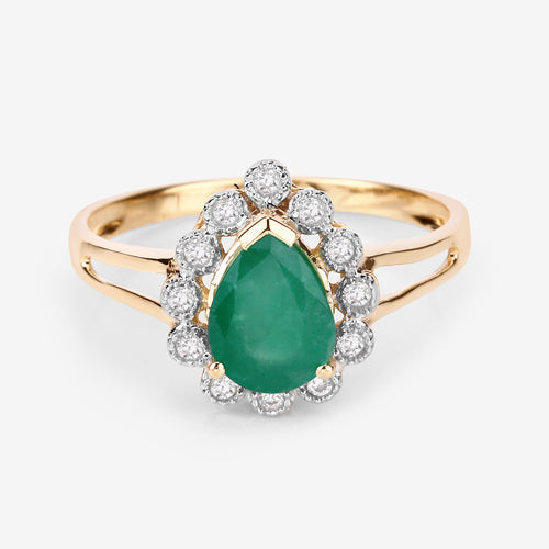 Anillo de Esmeralda Zambiana y Diamante de 1.22 Quilates en Oro Amarillo de 14K