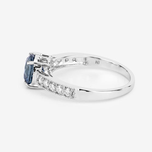 Bague de fiançailles en or blanc 14K avec saphir bleu et diamants de 1,90 carat