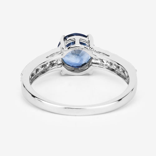 Bague de fiançailles en or blanc 14K avec saphir bleu et diamants de 1,90 carat
