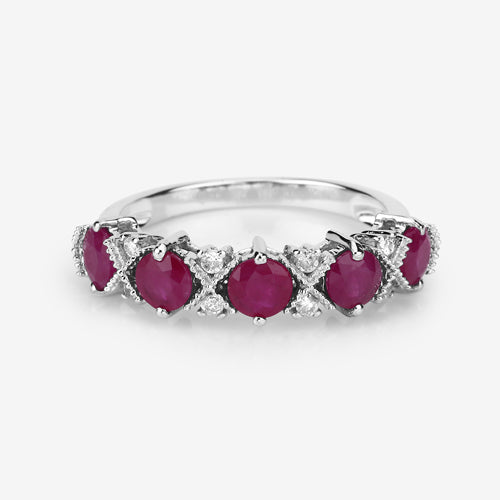 Anillo de Compromiso de Rubí y Diamante de 1.61 Quilates en Oro Blanco de 14K