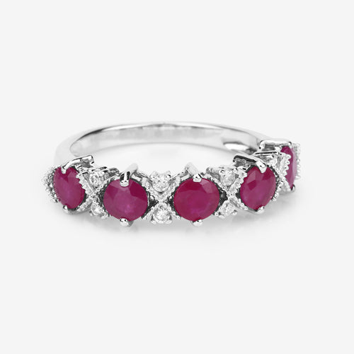 Anillo de Compromiso de Rubí y Diamante de 1.61 Quilates en Oro Blanco de 14K