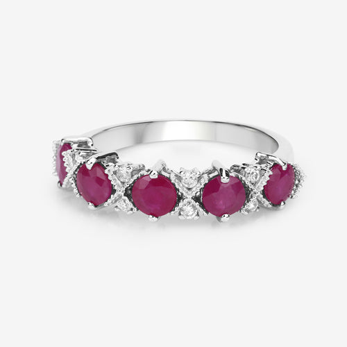 Anillo de Compromiso de Rubí y Diamante de 1.61 Quilates en Oro Blanco de 14K