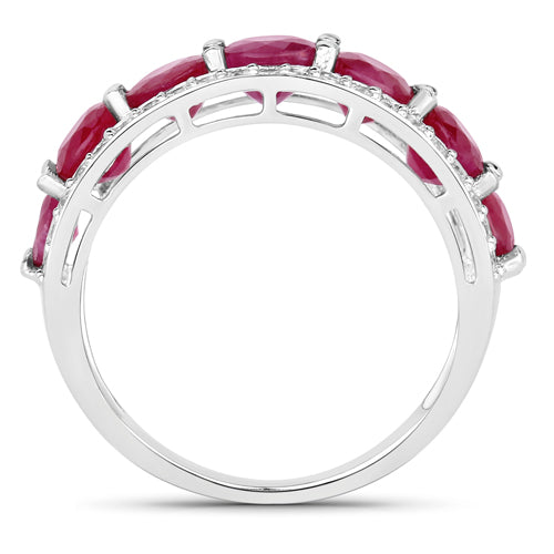 Bague en Or Blanc 14K avec Rubis et Diamants Blancs de 3,24 Carats