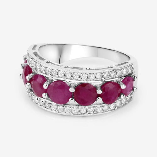 Bague en Or Blanc 14K avec Rubis et Diamants Blancs de 3,24 Carats