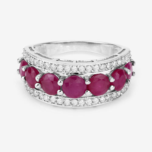 Bague en Or Blanc 14K avec Rubis et Diamants Blancs de 3,24 Carats