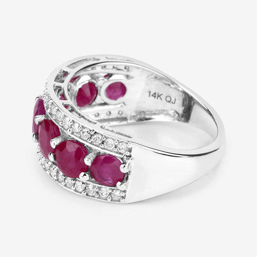 Bague en Or Blanc 14K avec Rubis et Diamants Blancs de 3,24 Carats