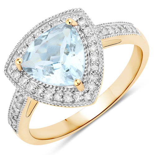1.58 Carat Aquamarine and Diamond 14K Yellow Gold Engagement Ring