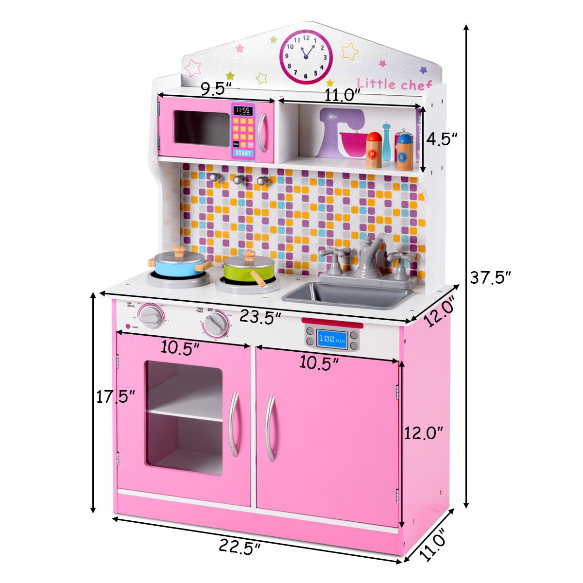 Juego de cocina de madera para niños - Rosa