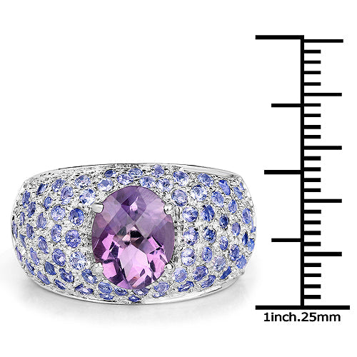 4.21 Carat Genuine Amethyst and Tanzanite Sterling Silver Ring