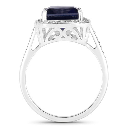 Bague de fiançailles en or blanc 14K avec iolite et diamant de 3,70 carats