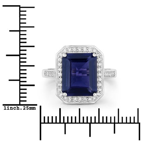 Bague de fiançailles en or blanc 14K avec iolite et diamant de 3,70 carats