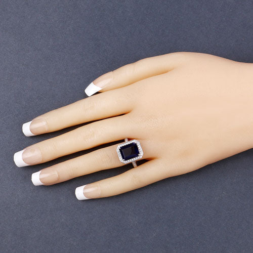 Bague de fiançailles en or blanc 14K avec iolite et diamant de 3,70 carats