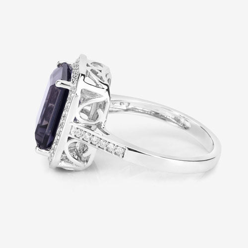Bague de fiançailles en or blanc 14K avec iolite et diamant de 3,70 carats