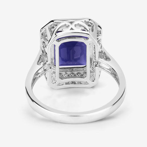 Bague de fiançailles en or blanc 14K avec iolite et diamant de 3,70 carats