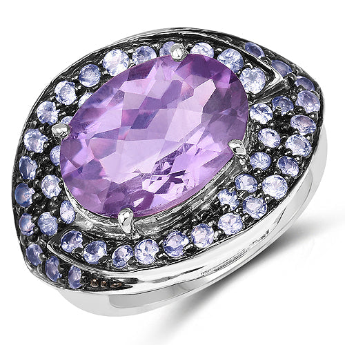 Bague en argent sterling avec améthyste et tanzanite de 5,95 carats