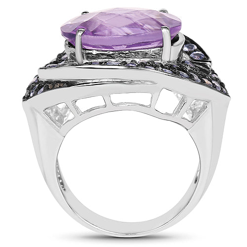 Bague en argent sterling avec améthyste et tanzanite de 5,95 carats