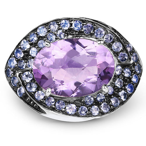 Bague en argent sterling avec améthyste et tanzanite de 5,95 carats