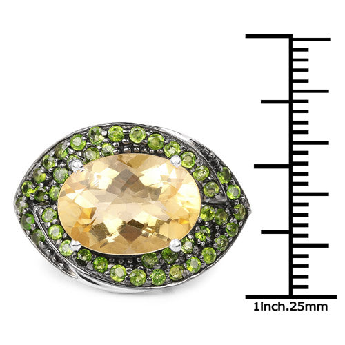6.11 Carat Genuine Citrine & Chrome Diopside Sterling Silver Ring