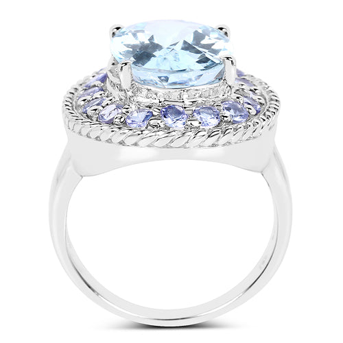 Bague en argent sterling avec topaze bleue et tanzanite de 7,41 carats