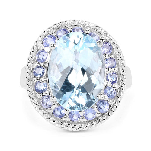 Bague en argent sterling avec topaze bleue et tanzanite de 7,41 carats
