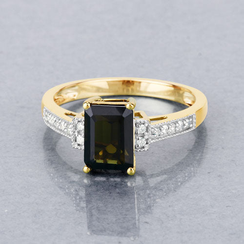 1.73 Carat Green Tourmaline and Diamond 14K Yellow Gold Engagement Ring