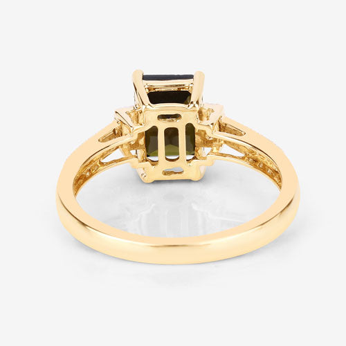 1.73 Carat Green Tourmaline and Diamond 14K Yellow Gold Engagement Ring