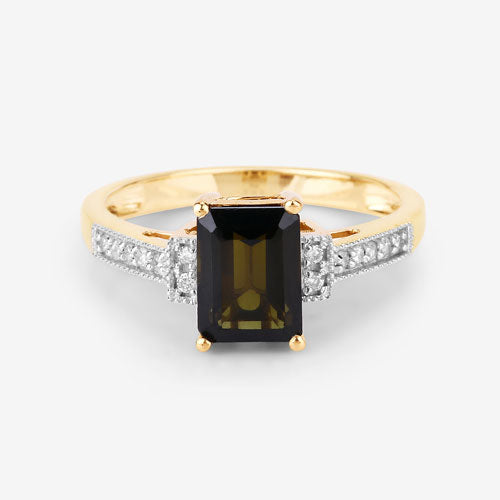 1.73 Carat Green Tourmaline and Diamond 14K Yellow Gold Engagement Ring
