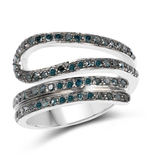Bague Bypass en Argent Sterling avec Diamant Bleu de 0,83 Carat