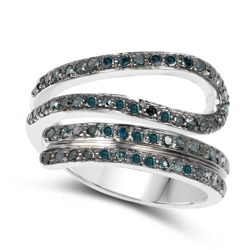 Bague Bypass en Argent Sterling avec Diamant Bleu de 0,83 Carat