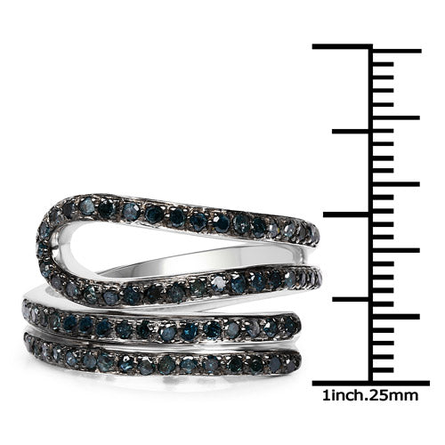 Bague Bypass en Argent Sterling avec Diamant Bleu de 0,83 Carat