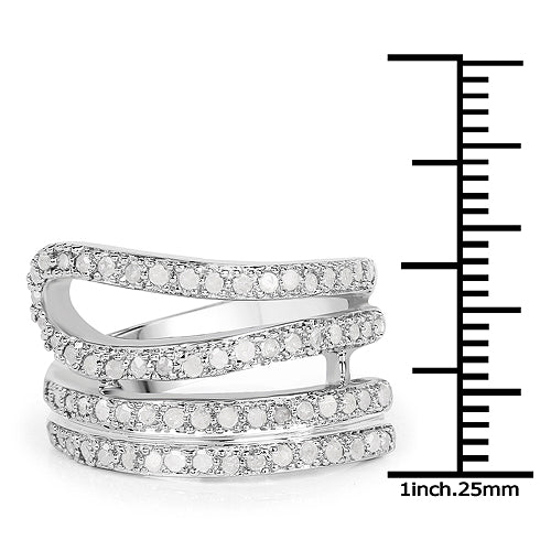 0.83 Carat Genuine White Diamond Sterling Silver Engagement Ring