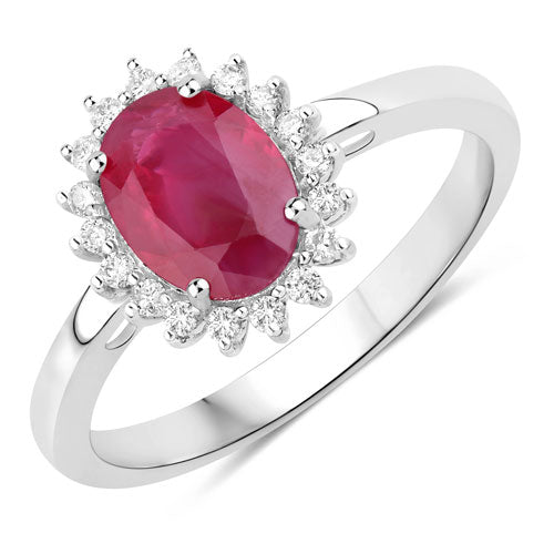 Anillo de Compromiso de Rubí de 1.58 Quilates y Diamantes Blancos en Oro Blanco de 10K