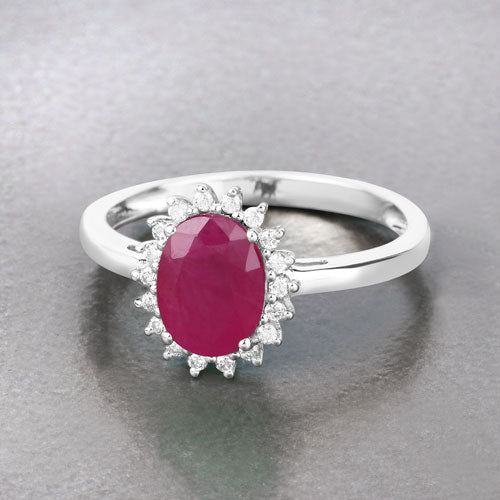 Anillo de Compromiso de Rubí de 1.58 Quilates y Diamantes Blancos en Oro Blanco de 10K