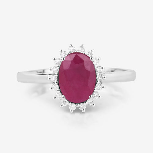 Anillo de Compromiso de Rubí de 1.58 Quilates y Diamantes Blancos en Oro Blanco de 10K