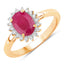 Bague en or jaune 10K avec rubis véritable de 1,58 carat et diamants blancs