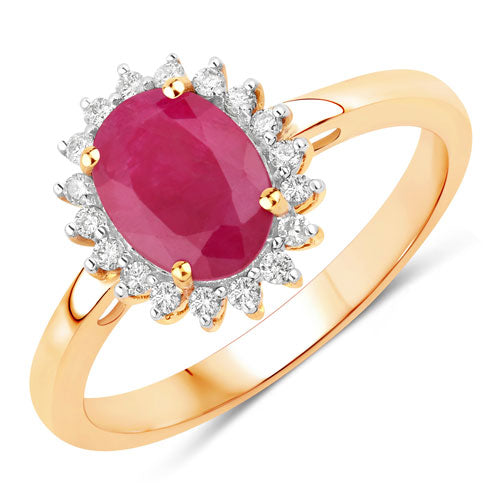 Bague en or jaune 10K avec rubis véritable de 1,58 carat et diamants blancs