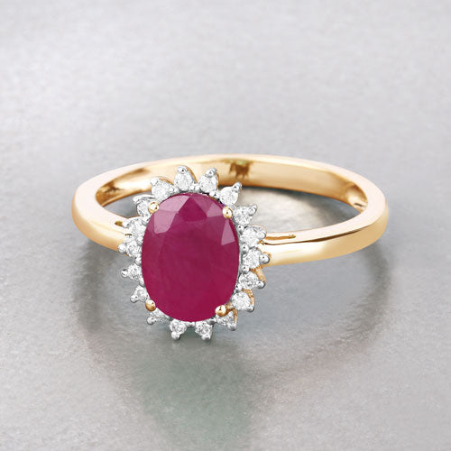 Bague en or jaune 10K avec rubis véritable de 1,58 carat et diamants blancs