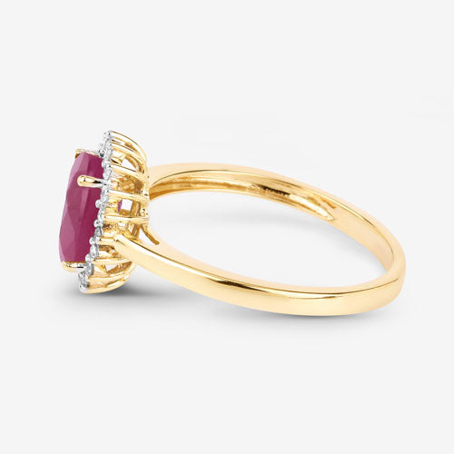 Bague en or jaune 10K avec rubis véritable de 1,58 carat et diamants blancs