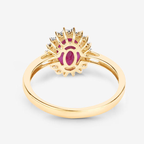 Bague en or jaune 10K avec rubis véritable de 1,58 carat et diamants blancs