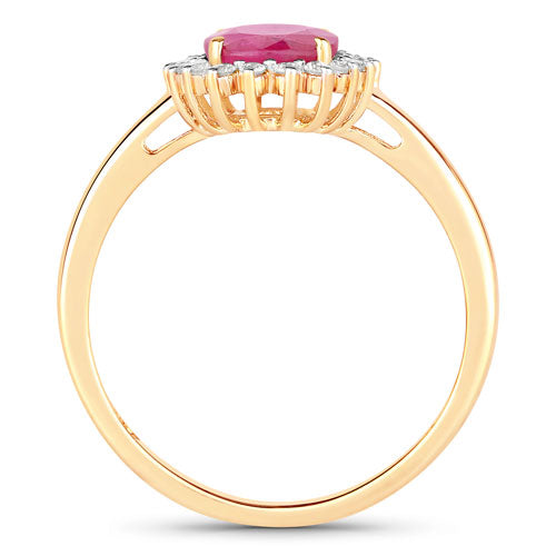 Bague en or jaune 10K avec rubis véritable de 1,58 carat et diamants blancs